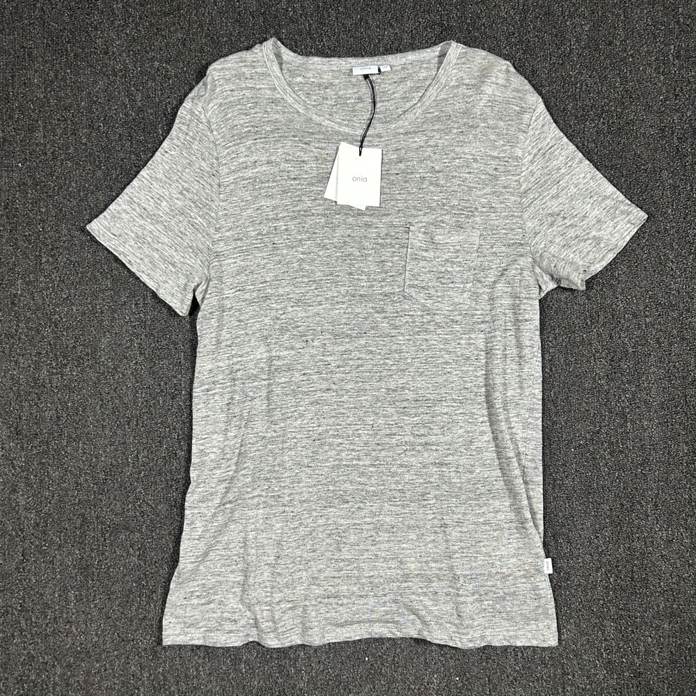 Onia Chad SS Tee W/Pocket Mens Large Medium Heather Grey NWT Linen Blend Shirt